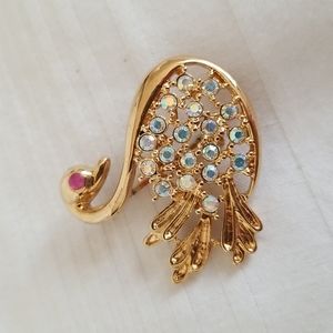 Vintage JJ Gold Rhinestone Swan Brooch